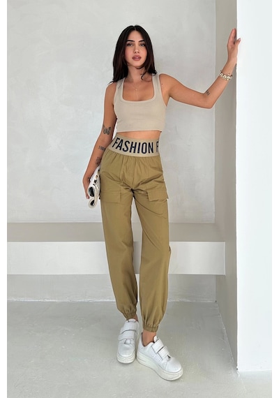Asprin Fashion Beli Lastikli Fashion Pantolon Yeşil Yeşil