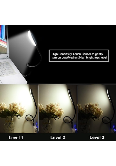 Kyrotech 3 Mod Seviyeli Dokunmatik Usb Led Masa Lambası, 14 Led Beyaz Işık, Ayarlanabilir Parla Diğer
