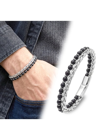Moncuk Design Çelik Zincirli Mat Oniks Ve Silver Hematit Erkek Bileklik 33512b21d11 Çok Renkli
