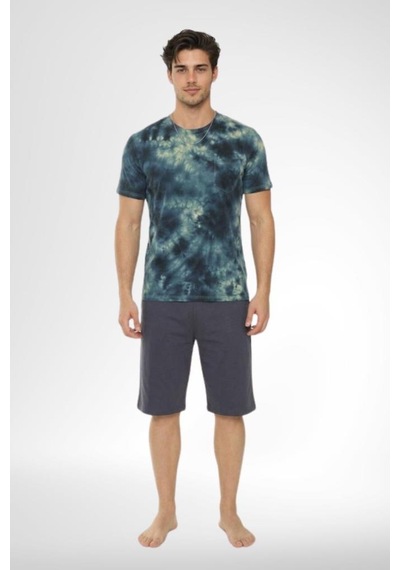 Mecit Pijama Mecit 4001 Erkek Lacivert Batik Desen Şortlu Erkek Pijama Takımı
