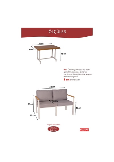 Neokas Balkon Mobilyası, Bahçe Takımı, 1 İkili Koltuk, Kafe Koltuğu, Bekleme Alanı Koltuğu Beyaz Neokas Balkon Mobilyası, Bahçe Takımı, 1 İkili Koltuk, Kafe Koltuğu, Bekleme Alanı Koltuğu Beyaz