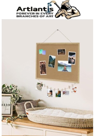 Dekoratif Mantar Pano Ahşap Çerçeve 30x45 Cm 1 Adet Harita Çivisi Hediyeli Duvara Monte Mantar Çerçeve Evde Okulda Diğer