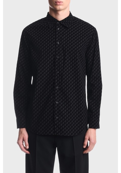 Emporio Armani Kadife Logolu Pamuklu Uzun Kollu Gömlek Erkek Gömlek Em006705 Af27982 Pc005 Siyah SİYAH
