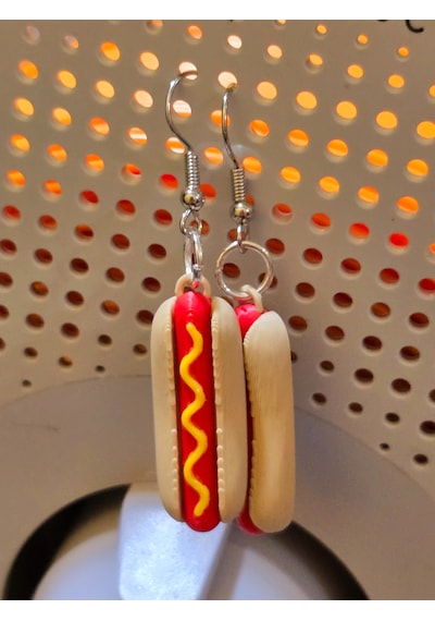 Sosisli Sandviç Hot Dog Küpe Çifti - Hardallı Ve Gerçekçi Tasarımlı Eğlenceli Aksesuar Kırmızı