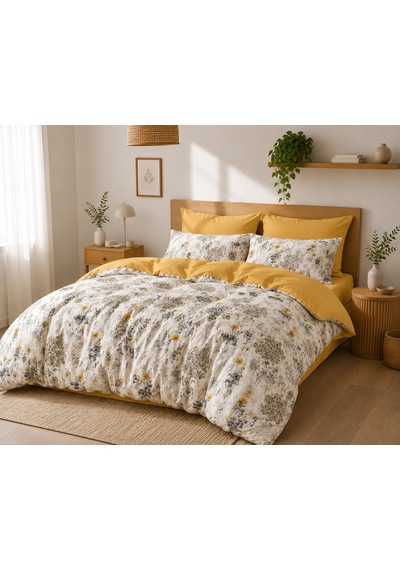 Mystory Home Çift Kişilik Nevresim Takımı Jaune Gri - Sarı