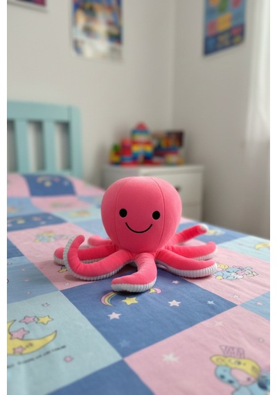 Mavi Sevimli Ahtapot Peluş Oyuncak Uyku Arkadaşı Hediyelik Pembe