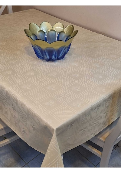 Elyaflı Pvc Muşamba - Desenli Silinebilir Masa Örtüsü 01fnt10259 Krem