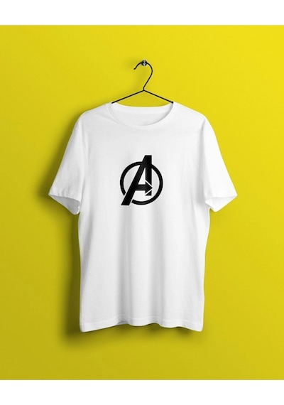Unisex Beyaz Avengers Baskılı T-shirt Beyaz