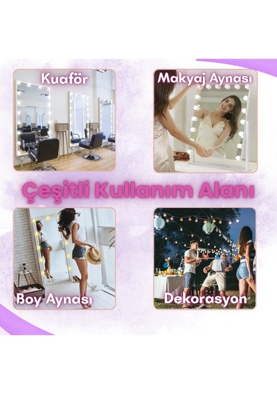 10 Lu Makyaj Masası Banyo Aynası Giyim Odası Aydınlatma Hollywood Tarzı Nostaljik Led Lamba 3 Mod Çok Renkli