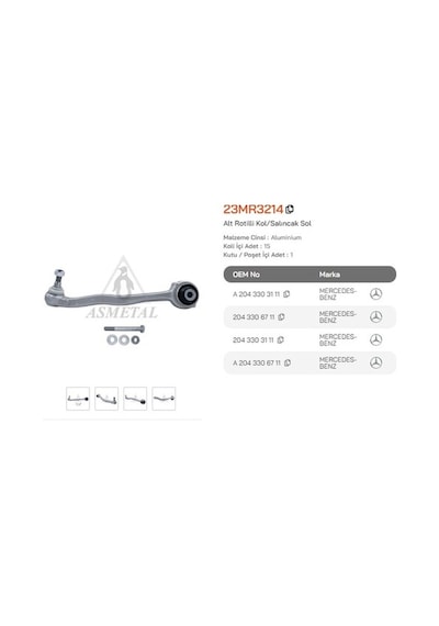 Asmetal 23mr3214 Salıncak Alüminyum Cıvatalı Ön Sol 2043303111