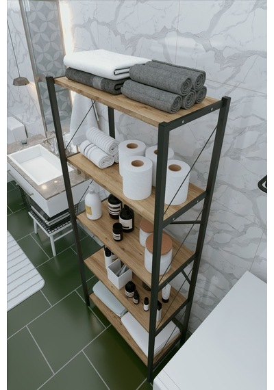 5 Raflı Dekoratif Banyo Dolabı Banyo Düzenleyici Modern Banyo Rafı 150 Cm Kahverengi