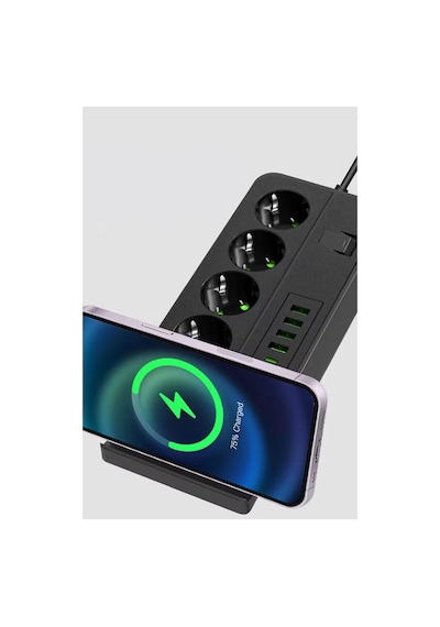 Coverzone Dikey Çoklu Priz, 4 Schuko Priz, 4 Usb-a + 2 Usb-c, Magsafe İle Uyumlu Şarj, 3.4a Usb Çıkışı, Açma Kapama Anahtarlı, 2 Metre Kablolu Masaüstü Power Socket Siyah G12