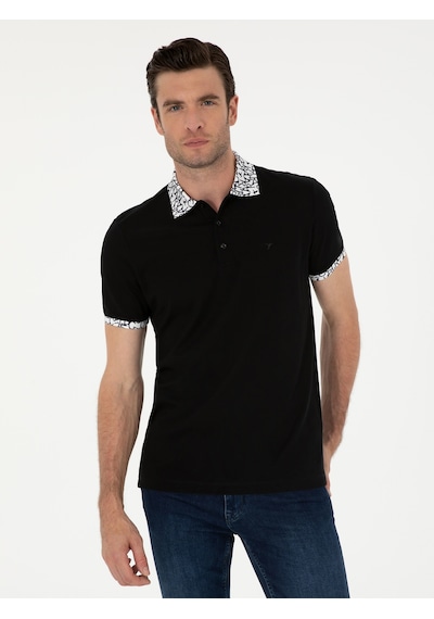 Siyah Slim Fit Polo Yaka Merserize T-shirt