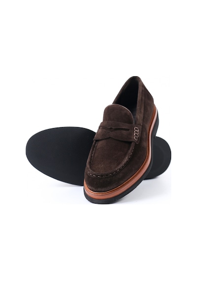 Tuna Hakiki Deri Kahverengi Süet Loafer Erkek Ayakkabı - E4724 Kahverengi