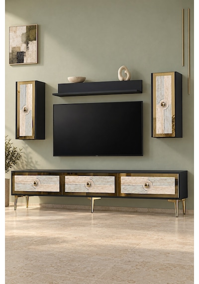 Tvr1816atg Pega Tv Ünitesi Takımı Antrasit-traverten-gold 180cm Antrasit - Traverten - Altın
