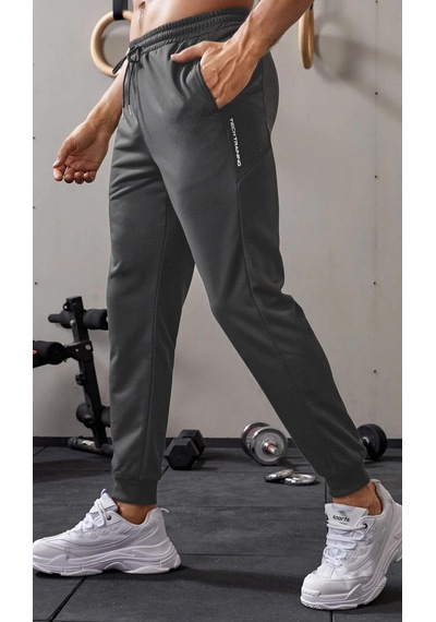 Ghassy Co. Erkek Dar Paça Running Hafif Koşucu Fitness Gym Athletic Dalgıç Kumaş Spor Eşofman Altı 001 Füme