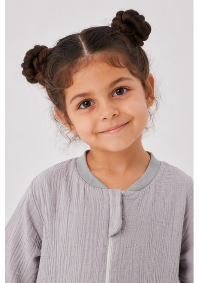 Babyhola Çocuk Uyku Tulumu 1-8 Yaş Unisex Uzun Kollu 1 Tog %100 Pamuk Müslin 2706 Gri