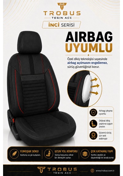 Isuzu D-max 2002-2012 Uyumlu İnci Serisi Siyah Kırmızı Oto Koltuk Kılıfı