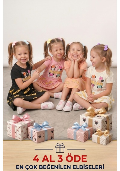 New Kids Kız Elbise 4 Lü Set Çocuk Elbise 4 Al 3 Öde -91211 Çok Renkli