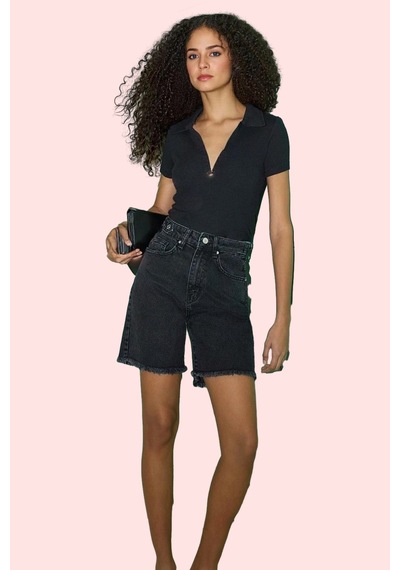 Ersefa Kadın Denim Şort Pamuk Yüksek Bel City Short Rahat Günlük Stil Ha siyah