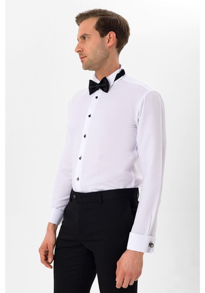 Süvari Siyah Slim Fit Düz Ata Yaka Gömlek