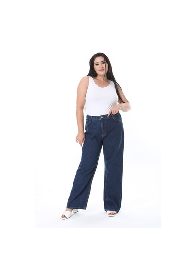 Şans Kadın Büyük Beden Lacivert Yüksek Bel Geniş Paçalı Kot Pantolon 65n38298-lacivert Lacivert