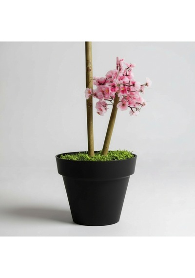 Luxdecor Yapay Sakura Ağacı - Pembe Bahar Esintisi 100 Cm Siyah Plastik Saksı Pembe