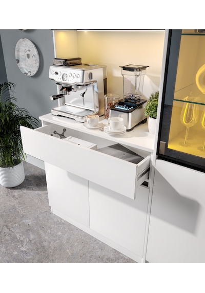 Lotus Midi Sağ Vitrinli Kahve Köşesi Komple Mdf Led Mutfak Dolabı Beyaz