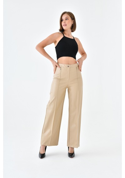 Ftz Women Kadın Deri Pantolon Beige 30634-beige Bej