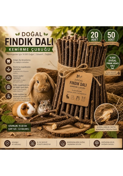 Tavşan & Hamster Doğal Kemirme Fındık Dalları 20li Paket