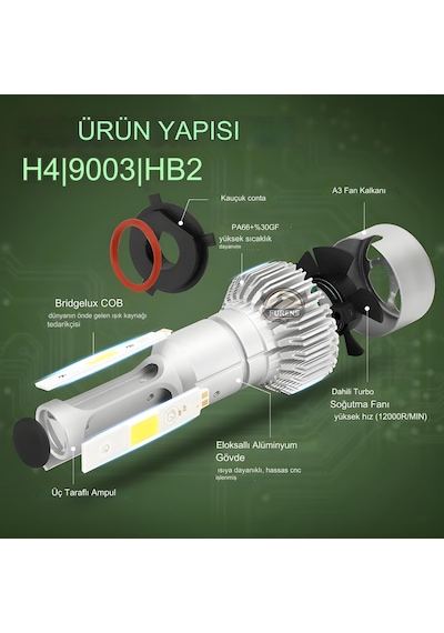 Toyota Corolla Efsane Kasa Uzun Kısa Far Uyumlu Şimşek Etkili Led Xenon Performance Series H4
