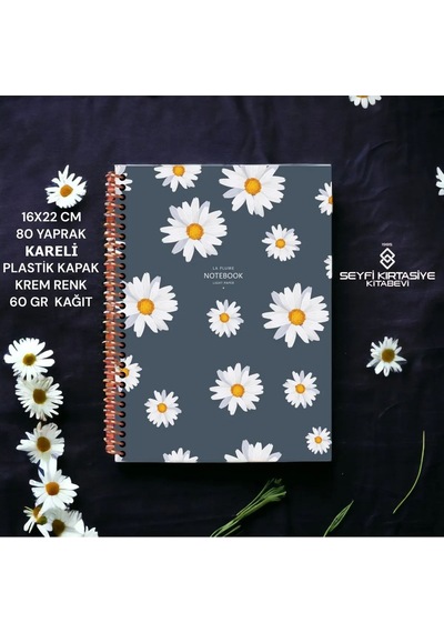 Kareli 16x22 Cm 80 Yaprak Plastik Kapak Telli Defter Krem Renk 60 Gr Hafif Kağıt 4
