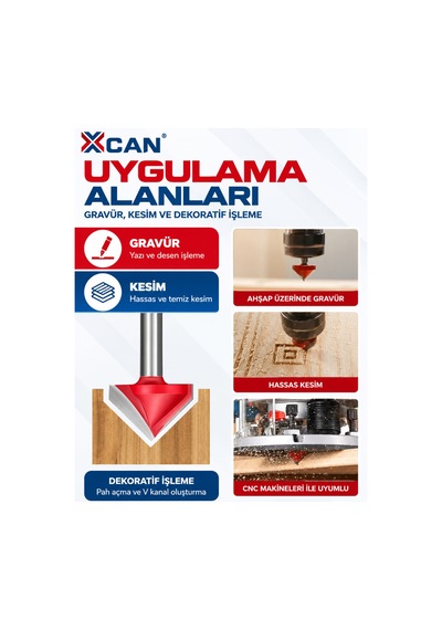 V Kanal Freze Ucu 90 Ø22 Mm 6 Mm Şaft Ahşap Gravür Ve Kanal Açma