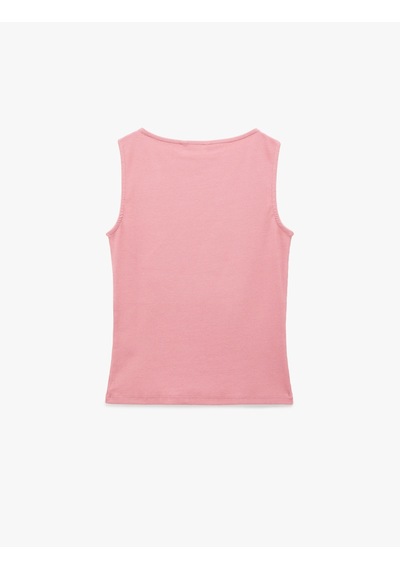 Koton Pamuklu Slim Fit Kolsuz Kayık Yaka Bluz Pembe 6sak10029ek Gül