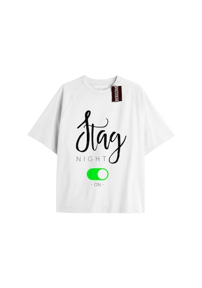 Stag Nıght Unisex Oversize Yazılı Tshirt Beyaz Beyaz