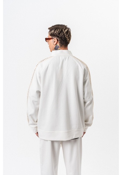 Respire Erkek 7 Şerit Detaylı Dik Yaka Doubleface Zip Oversize Sweatshirt Ekru