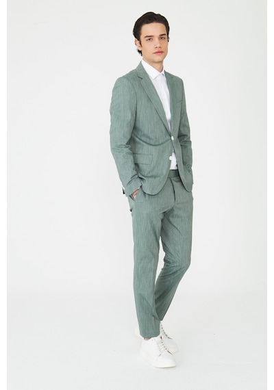 Yeşil Dokulu Modern Slim Fit Şehir Stili Takım Elbise Desenli