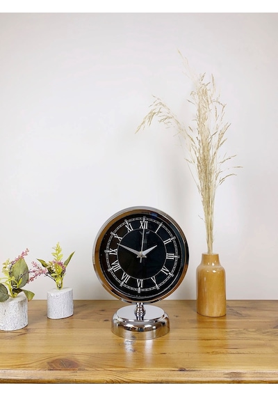 Krom Metal Siyah Retro Masa Saati 25 20 Cm Renkli