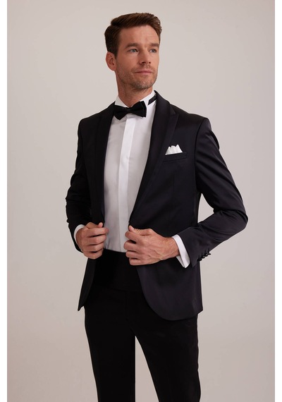 Ysf Erkek Siyah Slim Fit Kırlangıç Yaka Damatlık