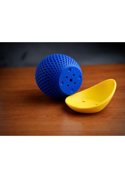 3d Baskı Küre Saksı - Kafes Dokulu İki Parçalı Dekoratif Saksı - Mavi-sarı