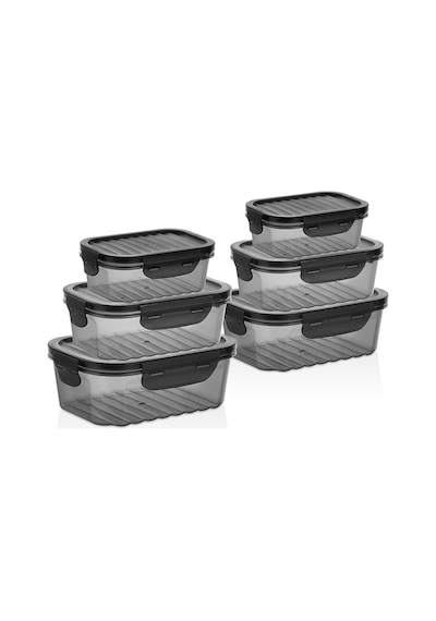 6'lı Sızdırmaz Saklama Kabı Seti, Kilitli Kapaklı, Plastik, 1700ml/1000ml/500ml, Erzak Ve Yemek Şeffaf / Siyah