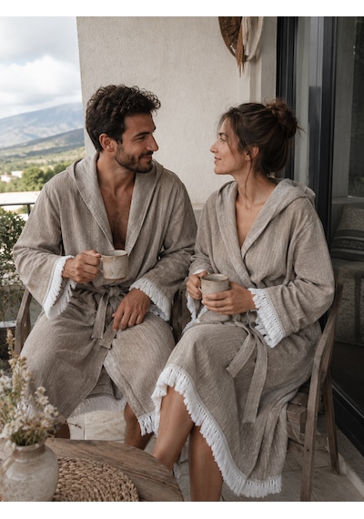 Aquatolıa Muslin Düz Desen Plaj, Sauna, Spa, Banyo Amaçlı Bornoz. Kahverengi