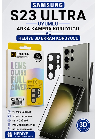 Samsung S23 Ultra Uyumlu Arka Kamera Koruyucu+ Full Ekran Koruyucu Si Yah