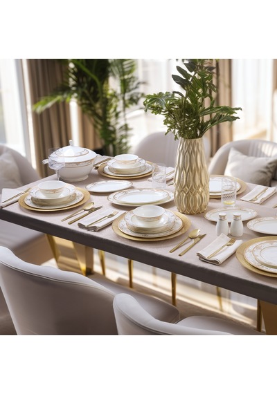 Evaliza Infinity Gold 60 Parça 12 Kişilik Yemek Takımı Renkli