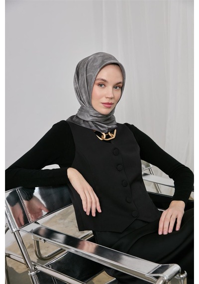 Silk Home Polyester Karışımlı Shiny Eşarp Gümüş Etnik Desenli Parlak Dokulu 90x90 Çok Renkli