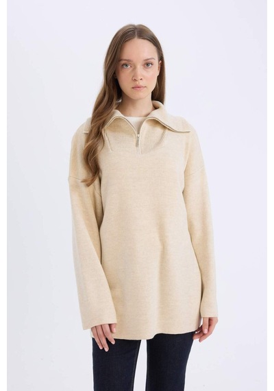 DeFacto Regular Fit Fermuarlı Dik Yaka Triko Kazak Tunik B0191AX24WNBG752 DeFacto Regular Fit Fermuarlı Dik Yaka Triko Kazak Tunik B0191AX24WNBG752