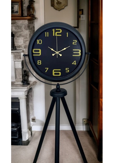 Gold Rakamlı Siyah Tripod Ayaklı Saat