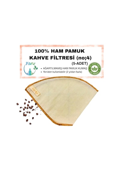 5 Adet Yıkanabilir, Kumaş Kahve Filtresi No:4 Ağartılmamış%100 Ham Pamuk, Organik, Ekolojik Filtre No:4 No:4. Diğer