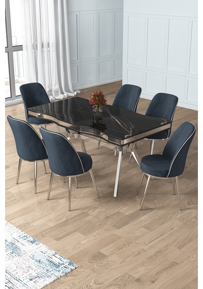 Canisa Prah Serisi 90x160 Lak Panel Sonata Krom Ayak Masa Takımı Ve 6 Antrasit Sandalye Siyah Mermer Masa Antrasit Sandalye Krom Detay Canisa Prah Serisi 90x160 Lak Panel Sonata Krom Ayak Masa Takımı Ve 6 Antrasit Sandalye Siyah Mermer Masa Antrasit Sandalye Krom Detay