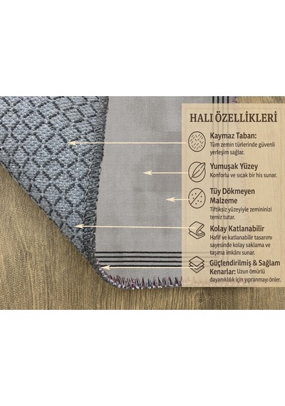 Turkıshrug Kıngdom Gri Zemin Siyah Desenli Halı Salon Ve Yatak Odası İçin Çok Renkli